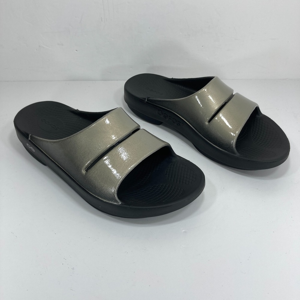 OOFOS OOahh Luxe Slides Mens 9 Womens 11 Recovery Metallic Unisex Sandals - Picture 3 of 10